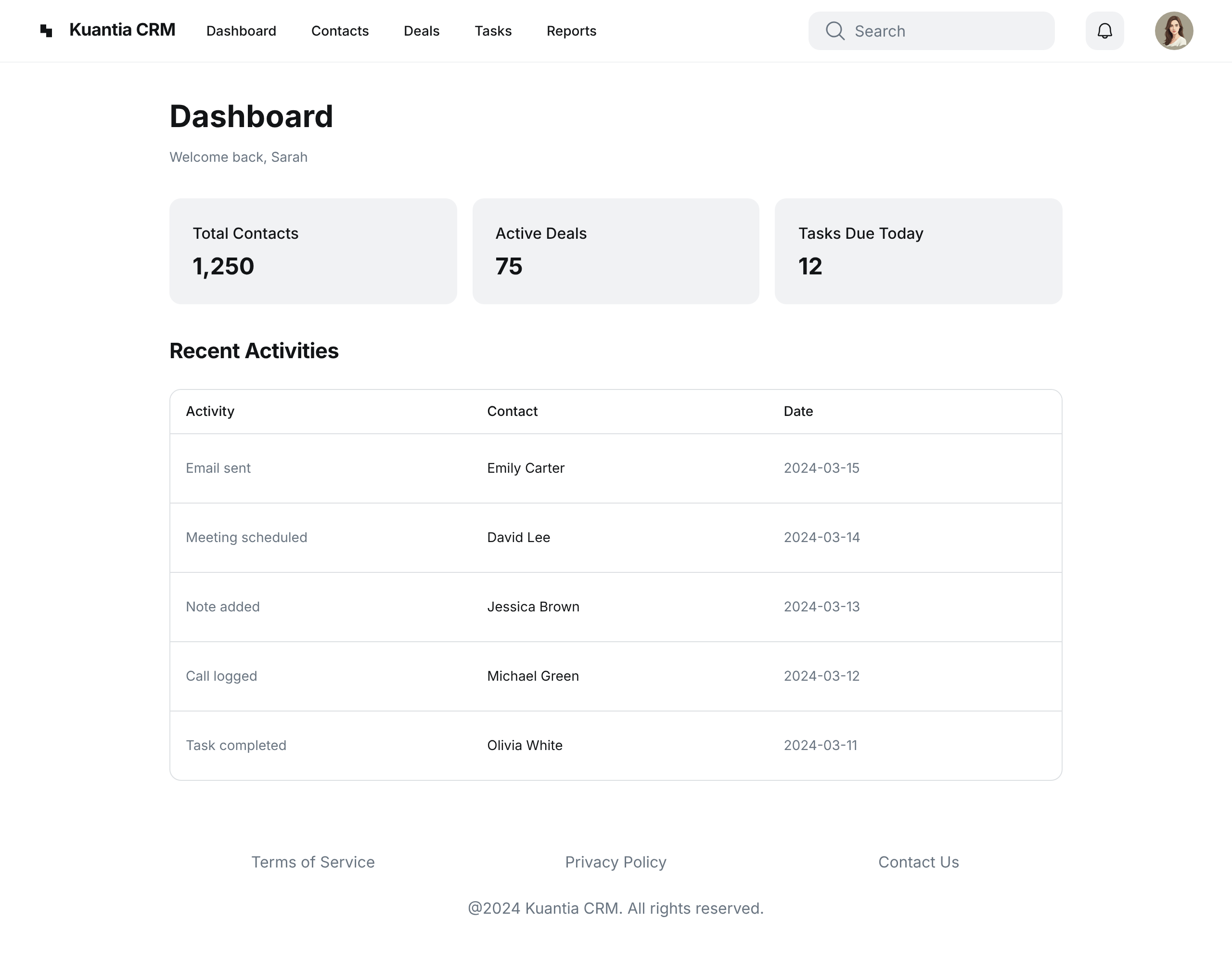 Kuantia CRM Dashboard Preview